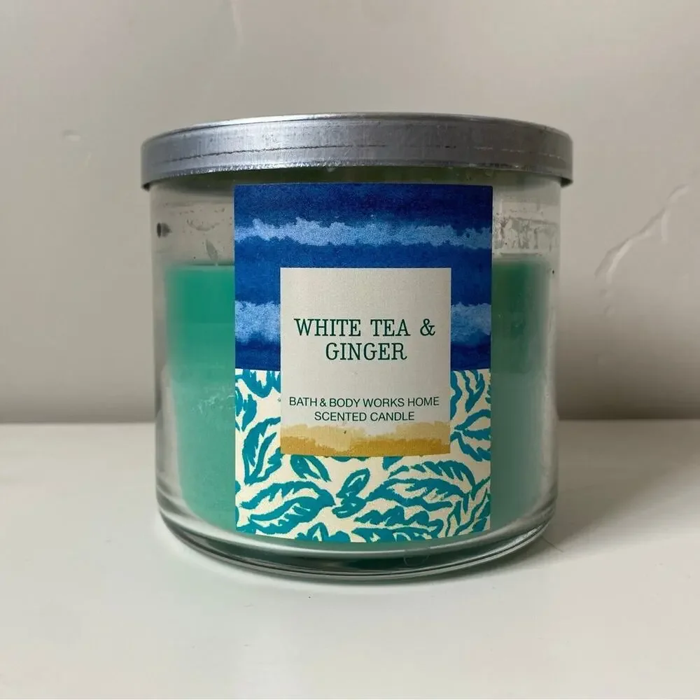 Bath and Body Works White Tea & Ginger Large 3 Wick Scented Candle- 14.5oz